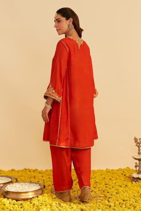 Shop Sheetal Batra Orange Embroidery Round Neck Ayra Kurta With Salwar at Aza Fashions Shop_Sheetal Batra_Orange Embroidery Round Neck Ayra Kurta With Salwar _at_Aza_Fashions