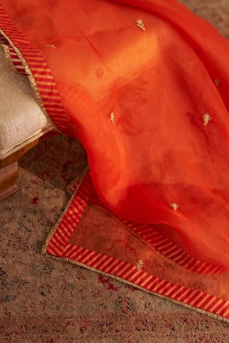 Sheetal Batra_Orange Silk Organza Embroidery Round Neck Ayra Kurta Set _at_Aza_Fashions