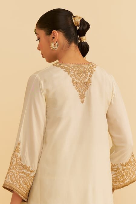 Shop Sheetal Batra Ivory Embroidery Round Neck Marwa Chauga Kurta Set at Aza Fashions Shop_Sheetal Batra_Ivory Embroidery Round Neck Marwa Chauga Kurta Set _at_Aza_Fashions