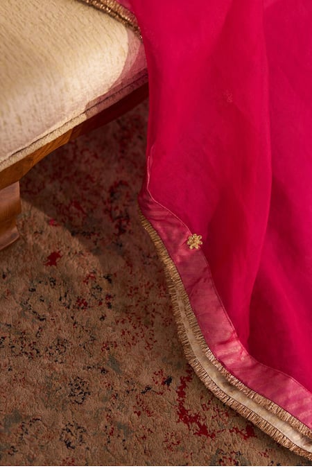 Buy_Sheetal Batra_Pink Silk Organza Embroidery Round Neck Marwa Chauga Kurta Set _Online_at_Aza_Fashions