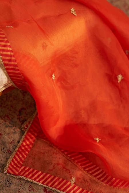 Sheetal Batra Orange Embroidery Round Neck Marwa Chauga Kurta Set Online at Aza Fashions Sheetal Batra_Orange Embroidery Round Neck Marwa Chauga Kurta Set _Online_at_Aza_Fashions