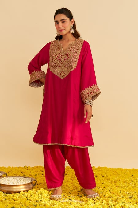 Sheetal Batra Pink Embroidery V-neck Mehza Kurta Set