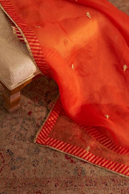 Buy_Sheetal Batra_Orange Silk Organza Sequins Round Neck Mehza Kurta Set _Online_at_Aza_Fashions