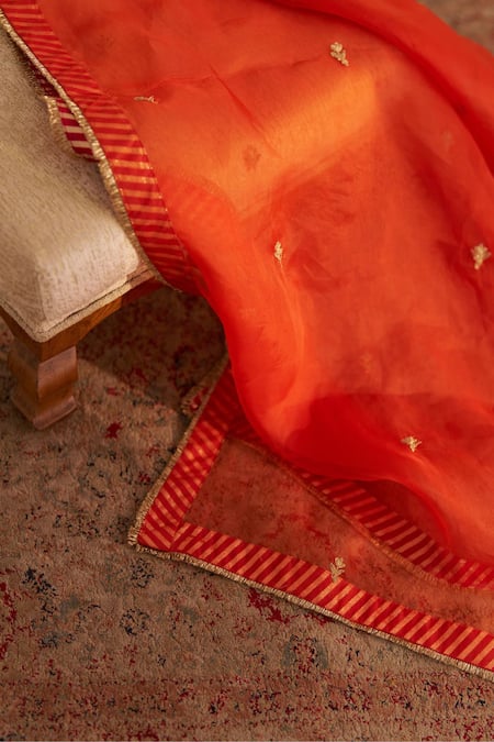 Sheetal Batra Orange Silk Organza Embroidery Round Neck Amaya Kaftan Set Online at Aza Fashions Sheetal Batra_Orange Silk Organza Embroidery Round Neck Amaya Kaftan Set _Online_at_Aza_Fashions