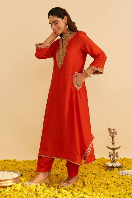 Buy Sheetal Batra Orange Silk Organza Embroidery Round Neck Amaya Kaftan Set Online at Aza Fashions Buy_Sheetal Batra_Orange Silk Organza Embroidery Round Neck Amaya Kaftan Set _Online_at_Aza_Fashions