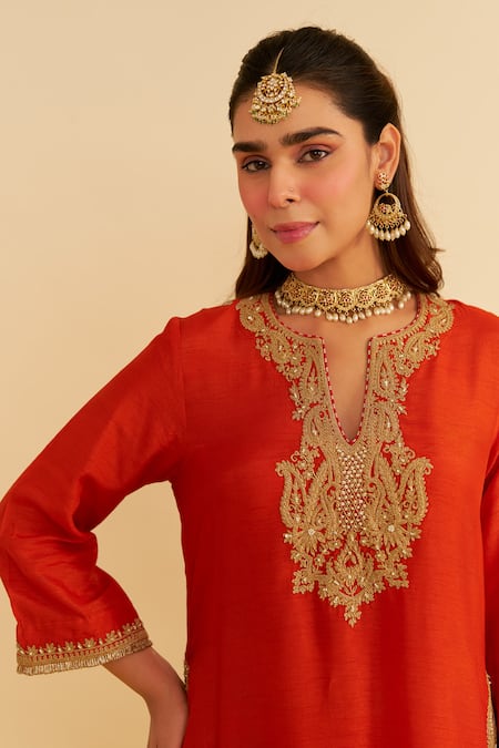 Shop Sheetal Batra Orange Silk Organza Embroidery Round Neck Amaya Kaftan Set Online at Aza Fashions Shop_Sheetal Batra_Orange Silk Organza Embroidery Round Neck Amaya Kaftan Set _Online_at_Aza_Fashions