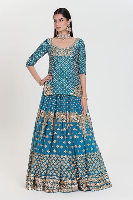 Buy Abhinav Mishra Blue Net, Chanderi Sequins, Zari, Phiroza Royal Embroidered Lehenga Set Online at Aza Fashions Buy_Abhinav Mishra_Blue Net, Chanderi Sequins, Zari, Phiroza Royal Embroidered Lehenga Set _Online_at_Aza_Fashions