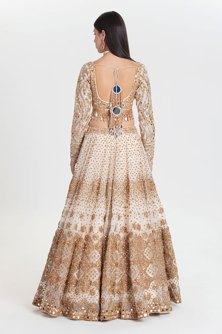 Abhinav Mishra Mogra Love Designer Ivory & Gold Lehenga Set 