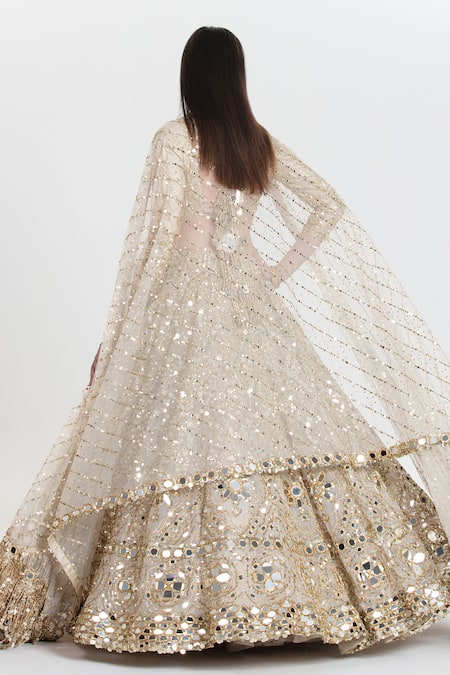 Abhinav Mishra Chandani Ivory Gold Mirror Embroidered Lehenga Set 