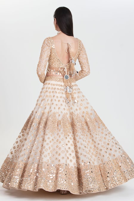 Abhinav Mishra Jasmeen Ivory Mirror Zari Embroidered Lehenga Set 