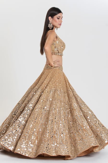 Abhinav Mishra Pukhraj Gold Mirror Embroidered Lehenga Set 