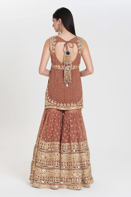 Abhinav Mishra Aarzu Rust Brown Embroidered Sharara Set 