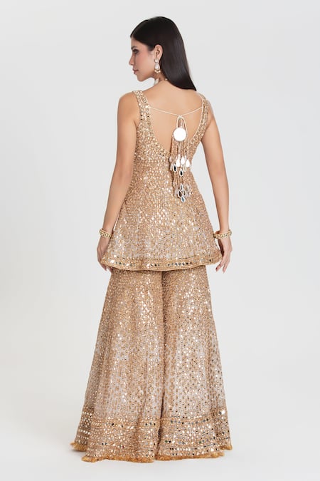 Abhinav Mishra Salma Sitara Ivory Mirror Embroidered Kurta Sharara Set 