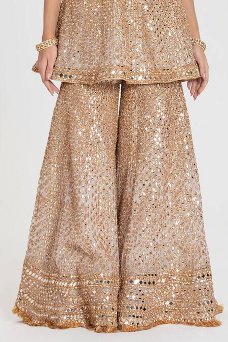 Abhinav Mishra_Ivory Net Mirrors, Zari, Sequins Salma Sitara Embroidered Kurta Sharara Set _at_Aza_Fashions