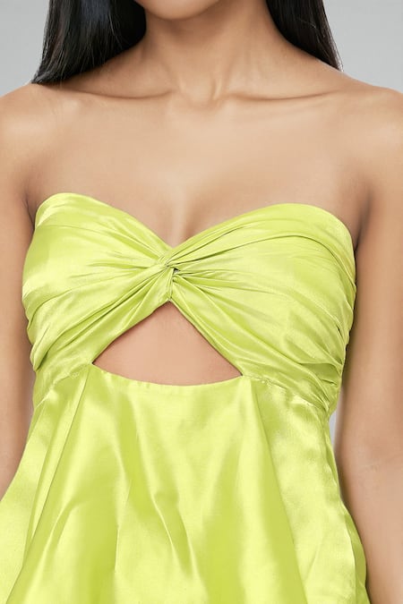 Emblaze Green Satin Off-shoulder Neon Mini Dress Online at Aza Fashions Emblaze_Green Satin Off-shoulder Neon Mini Dress _Online_at_Aza_Fashions
