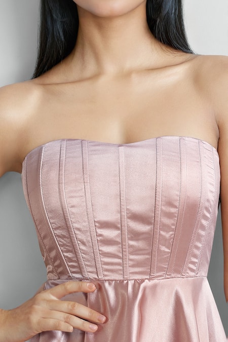 Buy Emblaze Rose Gold Satin Off-shoulder Pink Mini Corset Dress Online at Aza Fashions Buy_Emblaze_Rose Gold Satin Off-shoulder Pink Mini Corset Dress _Online_at_Aza_Fashions