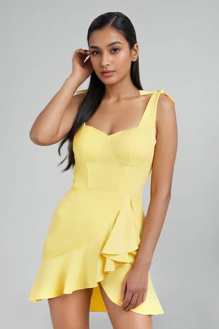 Shop_Emblaze_Yellow Viscose Sweetheart Neck Mini Dress _Online_at_Aza_Fashions