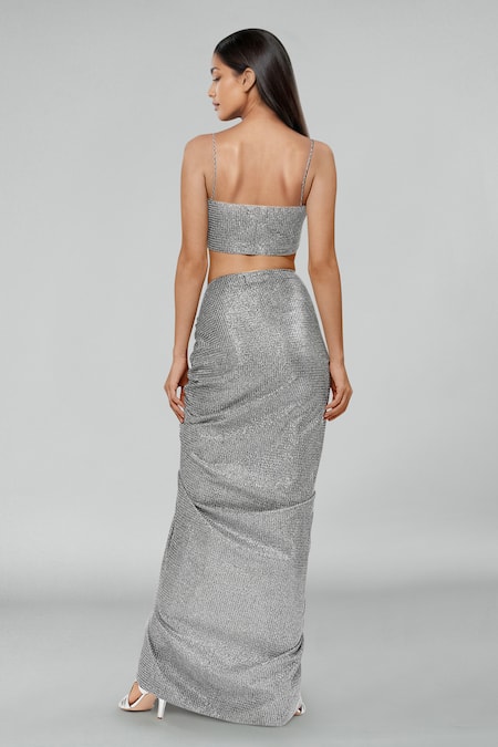 Emblaze Metallic Silver Knit Skirt Set 