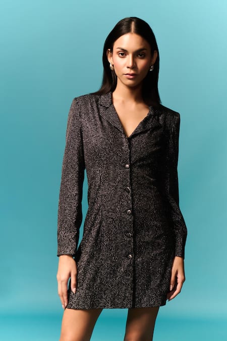 Shop_Emblaze_Black Jersey Notched Neck Shimmer Blazer Dress _Online_at_Aza_Fashions