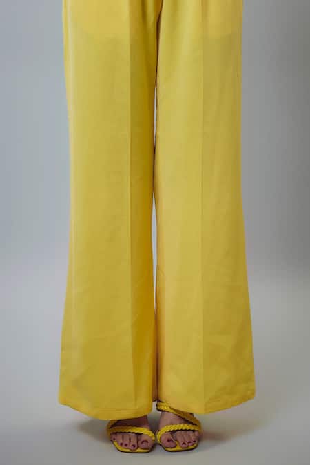 Buy_Emblaze_Yellow Banana Crepe Embellished Blazer Set _Online_at_Aza_Fashions