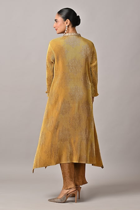 Kiran Uttam Ghosh Mustard Hand Embroidered Kurta 