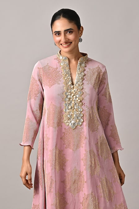 Kiran Uttam Ghosh Hand Embroidered Pleated Kurta 