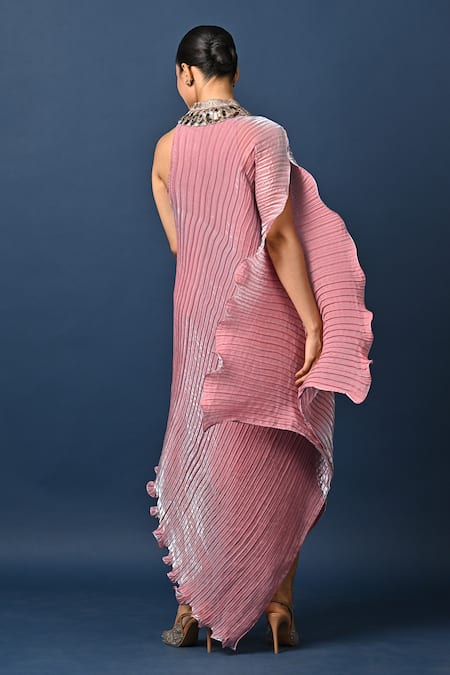 Kiran Uttam Ghosh Pink Hand Embroidered Pleated Kurta 