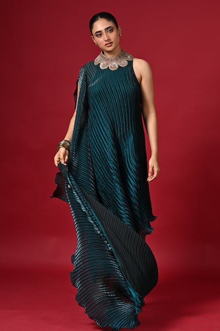 Kiran Uttam Ghosh Hand Embroidered Pleated Dress 