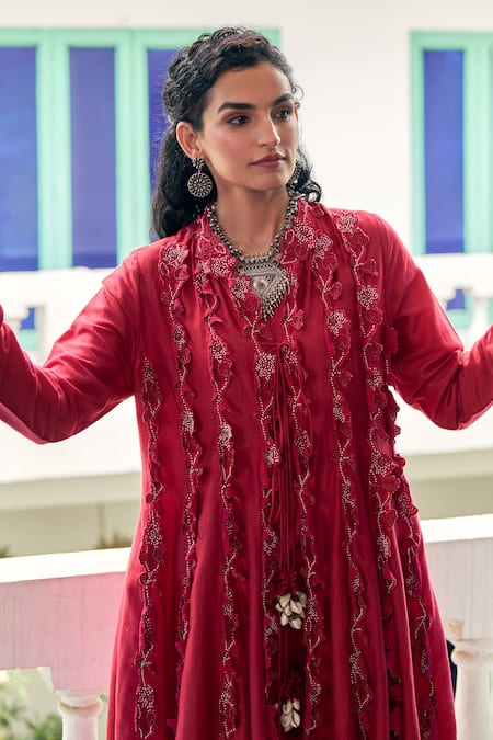 Vidushi Gupta Ruby Red Designer Kurta Set 