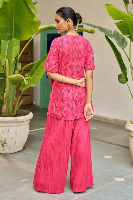 Vidushi Gupta Fuchsia Pink Cutwork Kurta & Pant Set 