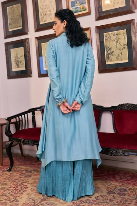 Vidushi Gupta Blush Blue Embroidered Kurta Pant Set 