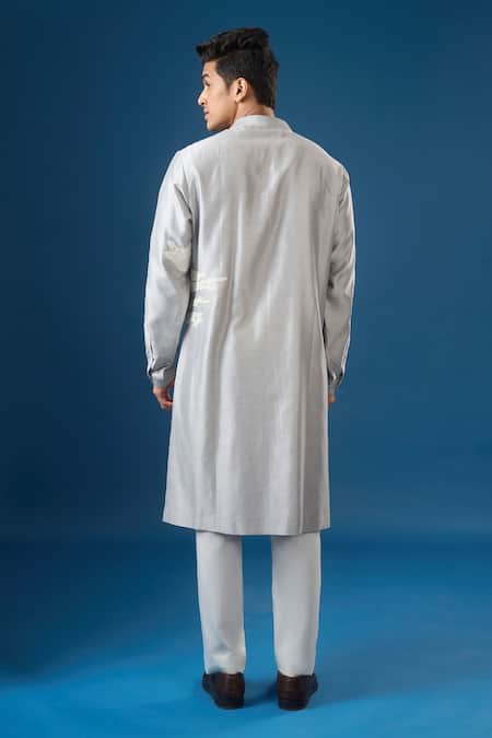 Countrymade Silver Abstract Cloud Embroidered Kurta Set 