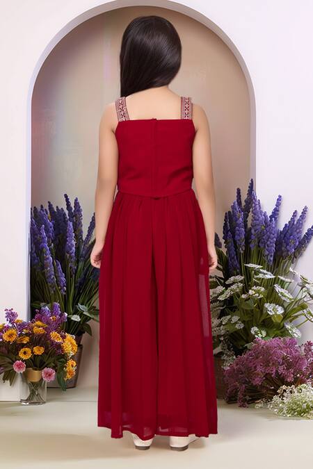 Petite Pomme_Rose Gold Georgette Embroidery Rani Pink Jacket Palazzo Set_Online_at_Aza_Fashions