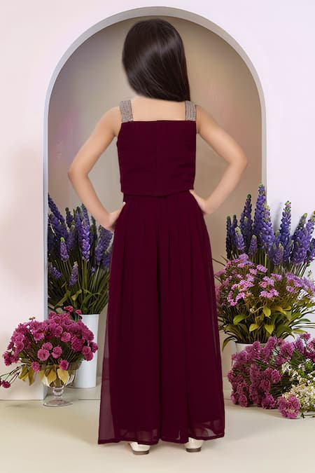 Petite Pomme_Wine Georgette Embroidery Set_Online_at_Aza_Fashions