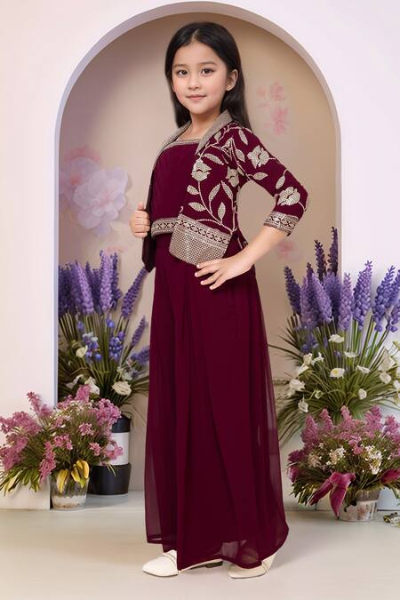 Shop_Petite Pomme_Wine Georgette Embroidery Set_Online_at_Aza_Fashions
