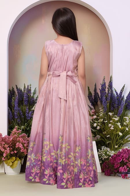 Buy_Petite Pomme_Lavender Satin, Polyester Embroidery, Mirrors Printed Gown And Jacket Set _Online_at_Aza_Fashions