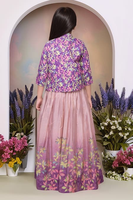 Petite Pomme Lavender Printed Gown & Jacket Set 