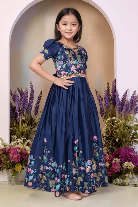 Petite Pomme_Navy Polyester Embroidery Blue Designer Gown_Online_at_Aza_Fashions
