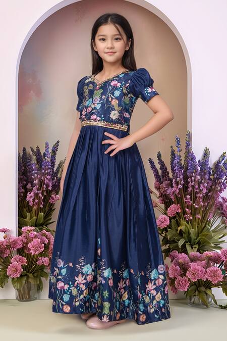Buy_Petite Pomme_Navy Polyester Embroidery Blue Designer Gown_Online_at_Aza_Fashions