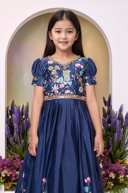 Shop_Petite Pomme_Navy Polyester Embroidery Blue Designer Gown_Online_at_Aza_Fashions
