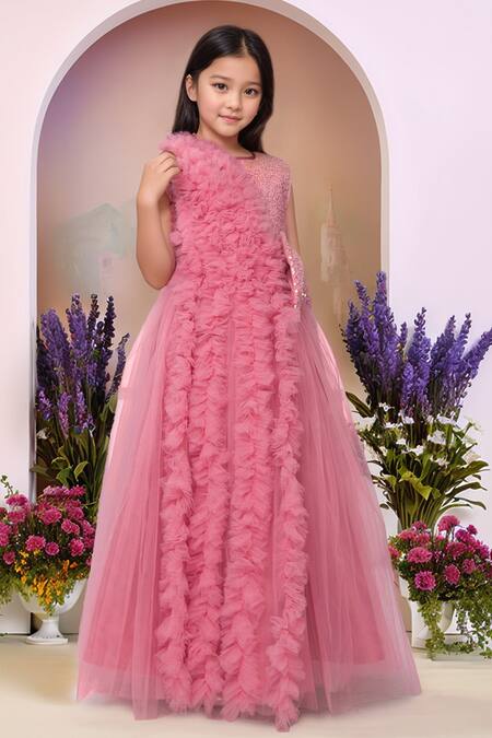 Buy_Petite Pomme_Pink Net Brooches Rose Designer Gown_Online_at_Aza_Fashions