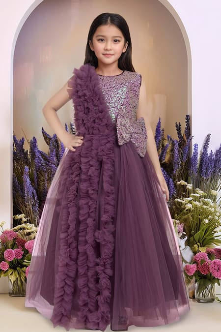 Petite Pomme Wine Net Designer Embellished Gown 