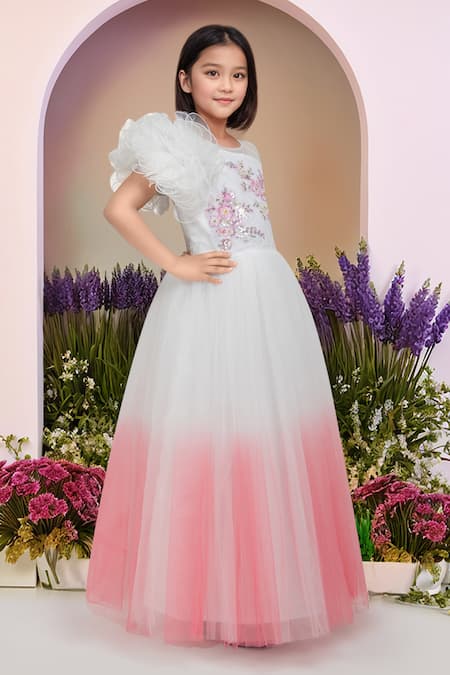 Shop Petite Pomme Pink Net Embroidery, Sequins Gown Online at Aza Fashions Shop_Petite Pomme_Pink Net Embroidery, Sequins Gown_Online_at_Aza_Fashions