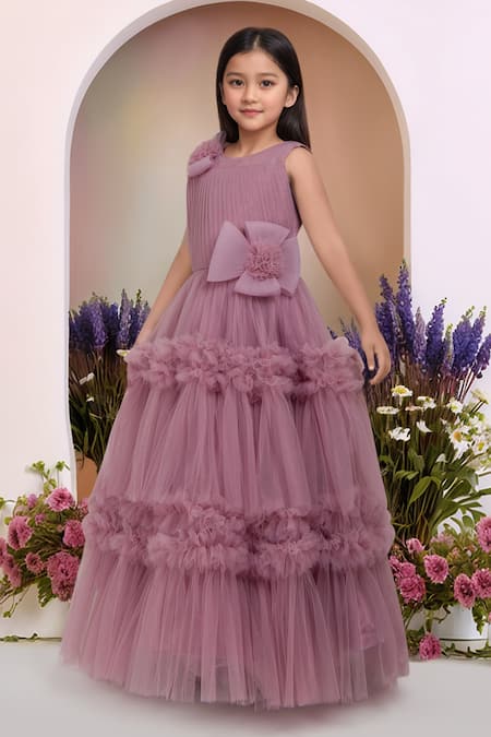 Buy_Petite Pomme_Purple Net Fabric Flowers Orchid Designer Gown_Online_at_Aza_Fashions