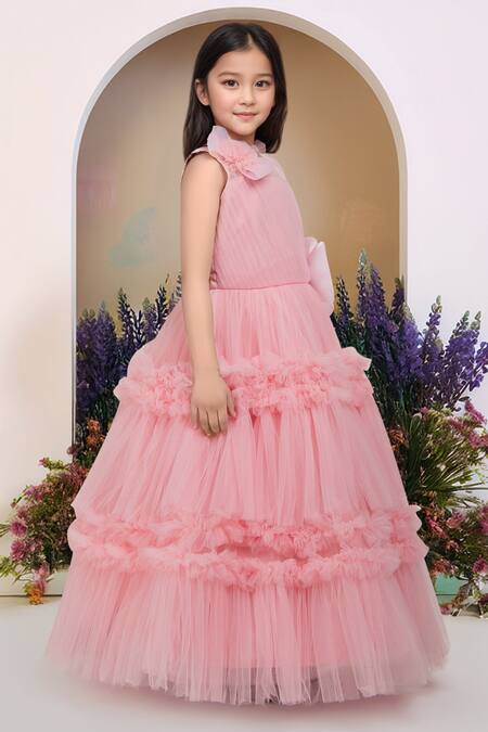 Buy Petite Pomme Pink Net Fabric Flowers Broach Designer Gown Online at Aza Fashions Buy_Petite Pomme_Pink Net Fabric Flowers Broach Designer Gown_Online_at_Aza_Fashions