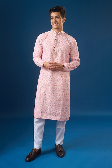 Arihant Rai Sinha Light Pink Lucknowi Embroidered Kurta Set 