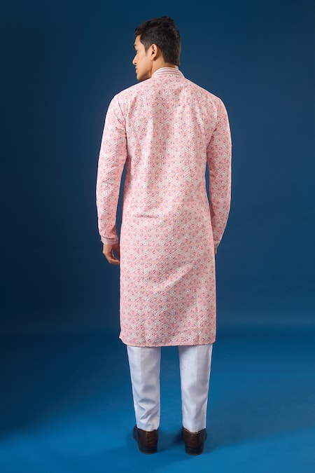 Arihant Rai Sinha Light Pink Lucknowi Embroidered Kurta Set 