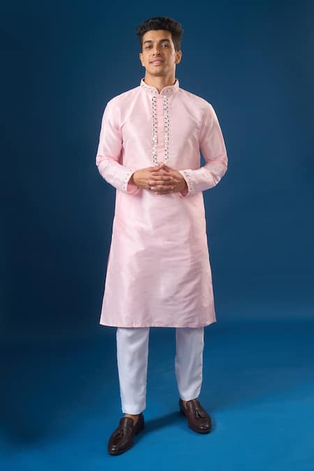 Arihant Rai Sinha Light Pink Lucknowi Embroidered Kurta Set 