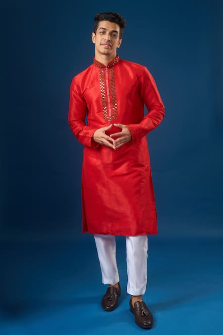 Arihant Rai Sinha Red Lucknowi Embroidered Kurta Set 