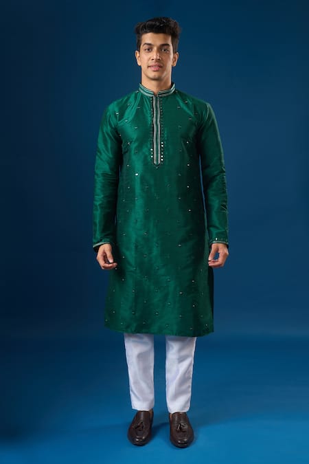 Buy_Arihant Rai Sinha_Green Silk Lucknowi Embroidered Kurta Set _Online_at_Aza_Fashions